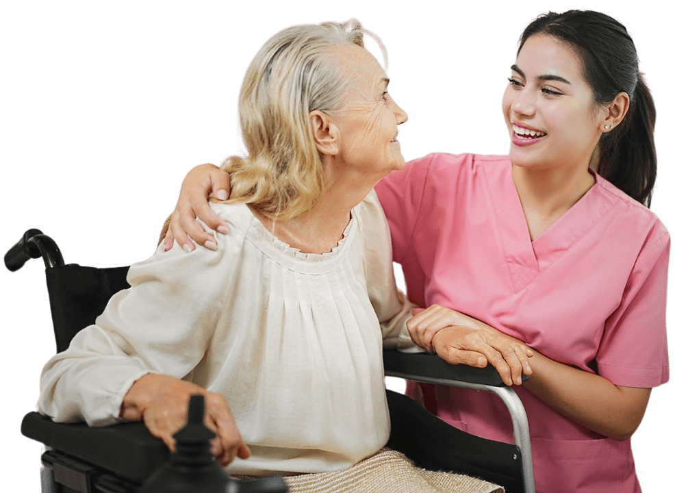 Care professional helping an older client
